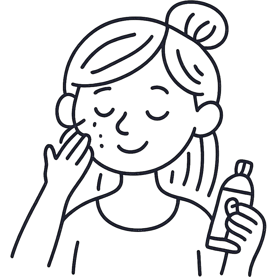 girl making skincare, hand-drawn outlined icon, playful lines emoji