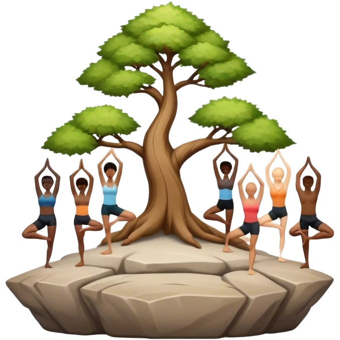 a people doing tree yoga standing on a rock emoji