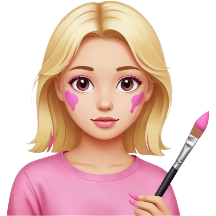 blonde girl in pink clothes paints with brushes on canvas artist emoji