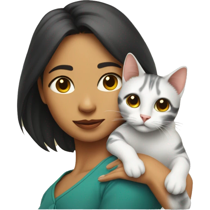 Cat perched on a woman’s shoulder like a parrot emoji