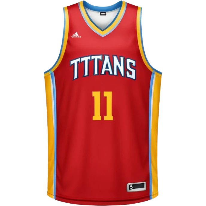 red, yellow, white titans basketball jersey with no blue emoji
