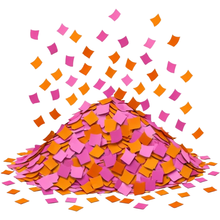 confetti in orange and pink colors, festive, scattered emoji