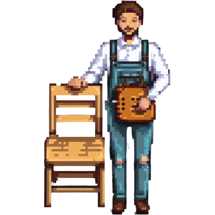 experienced furniture maker holding a wooden chair emoji