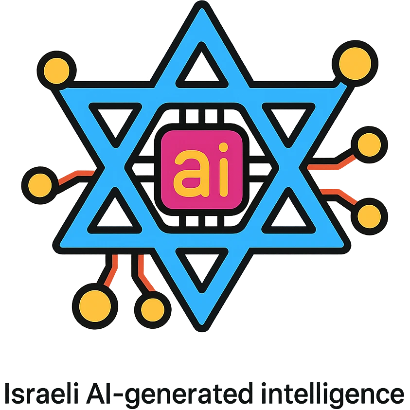 icon representing Israeli AI-generated intelligence, featuring a stylized Star of David integrated with digital or neural network elements, modern and tech-inspired, suitable for a technology brand emoji