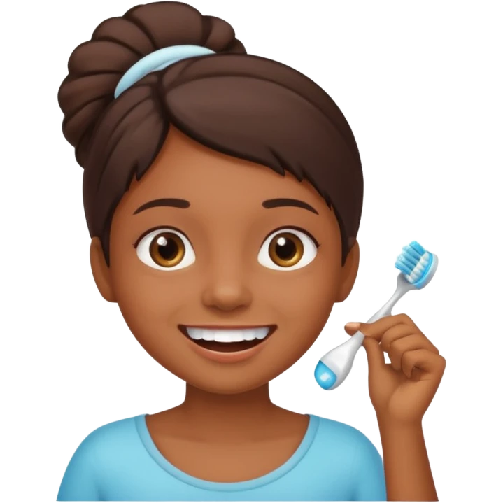 brown skin girl brushing her teeth in the bathroom  emoji