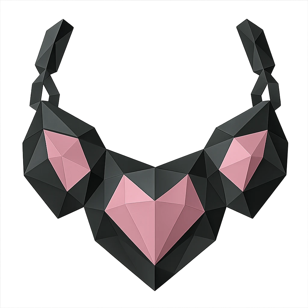 BLACKPINK-inspired wearable object, geometric necklace or statement piece, black and pink colors, faceted and modern, polygonal style emoji