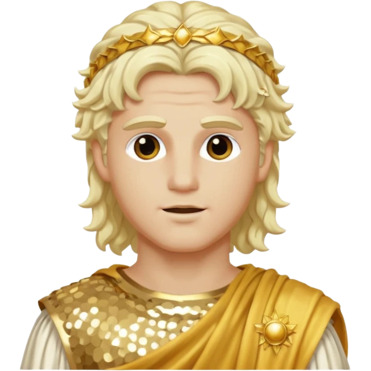 Apollo, God of Sun from Roman Deities with long platinum blonde wavy hair, gold sequin toga emoji
