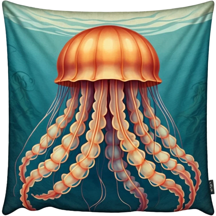 a beautiful jellyfish with a medieval design, tapestry style, woven texture, muted colors, historic medieval illustration emoji