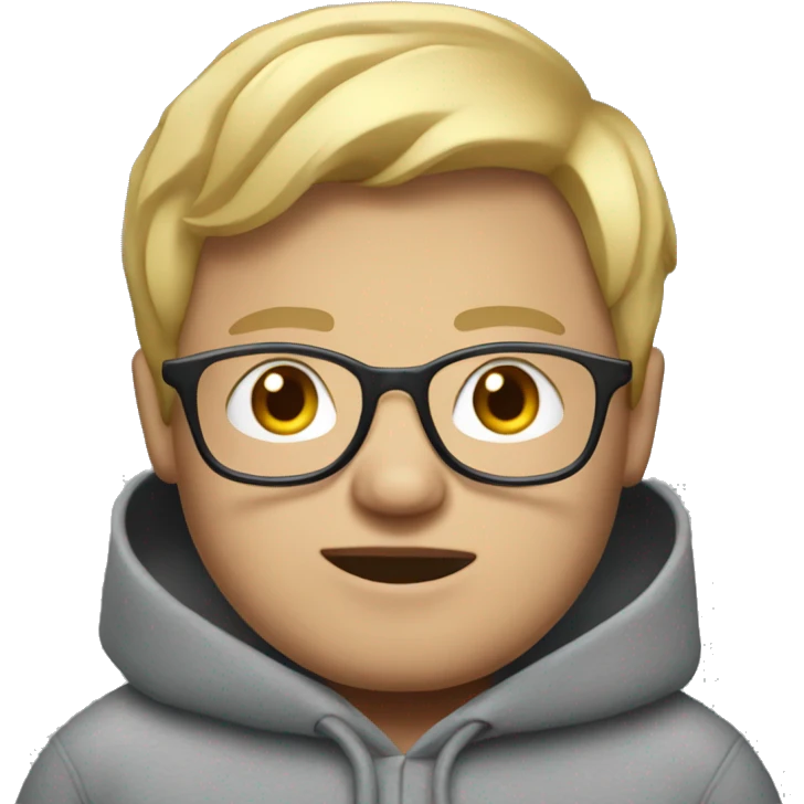 make a fat boy with blonde hair and glasses whos wearing grey hoodie emoji