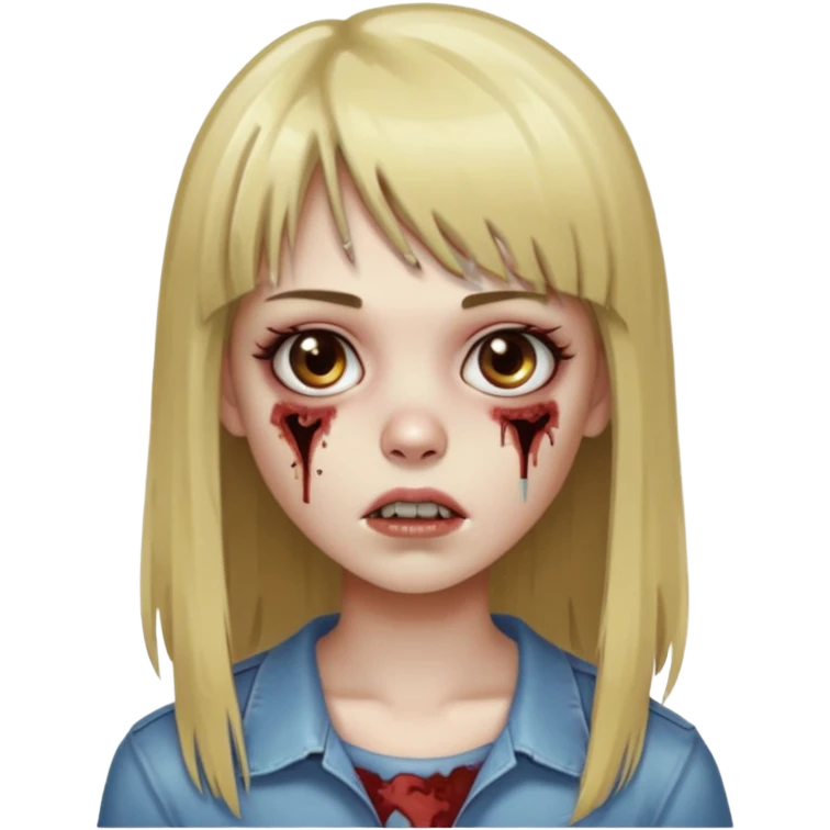 faça uma garota zumbi de cabelo liso marrom com mechas loiras liso grande com franja emoji