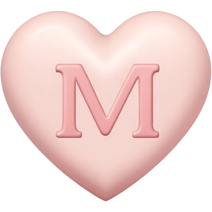 Pretty off white heart with an initial that says “M” in blush pink emoji
