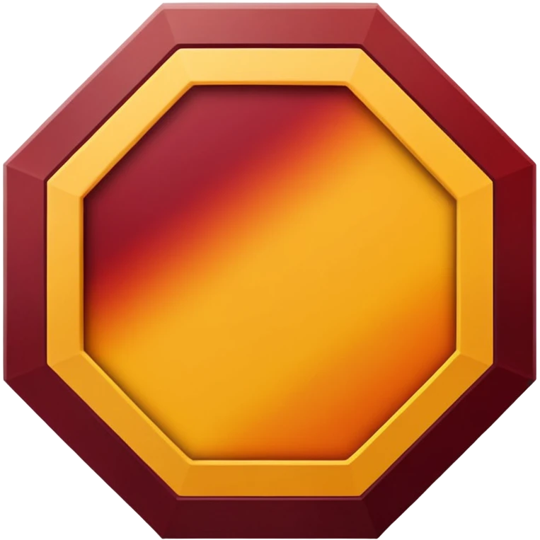 A sharp-edged hexagon with a thick yellow border that shifts slightly toward orange. The inside is a smooth dark-red to maroon gradient. In the center, add a large bold capital V colored with a yellow-orange gradient similar to the border. Keep everything clean, centered, and with no background. emoji
