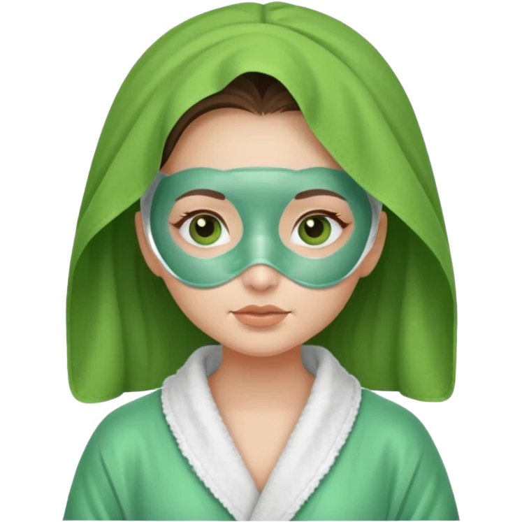 girl in a bathrobe with green facial mask emoji