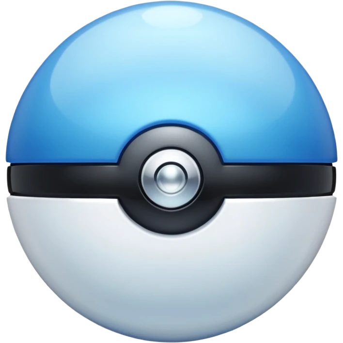 blue pokeball emoji, top half is a more saturated blue, bottom half is white, black stripe, with a white sheen, with a pearlescent finish, with a crystal effect emoji