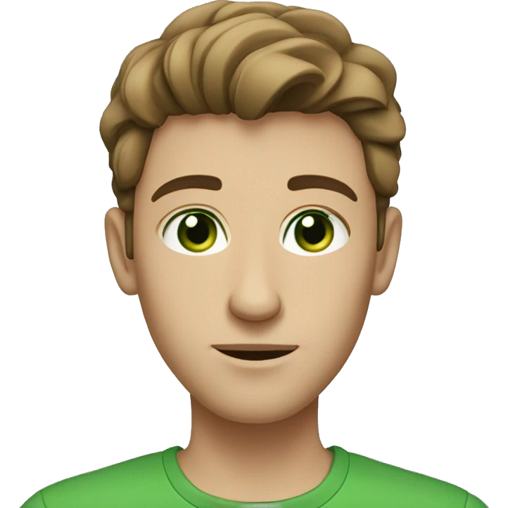 light-skinned man with green eyes and styled brown hair writing emoji