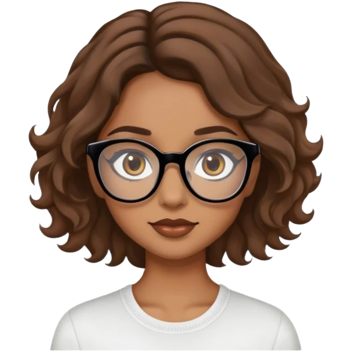A light brown skin girl with wavy hair and black glasses with light brown eyes and long eyelashes emoji