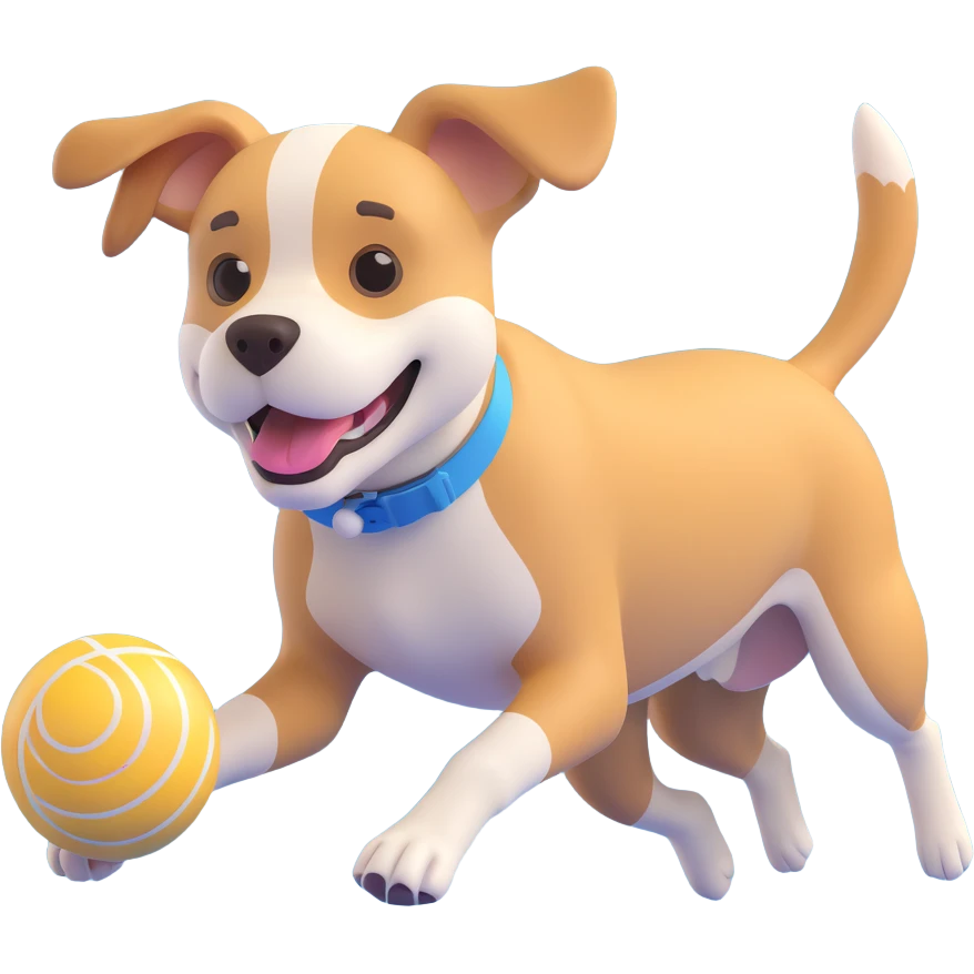 dog chasing ball in forrest, close up pose emoji