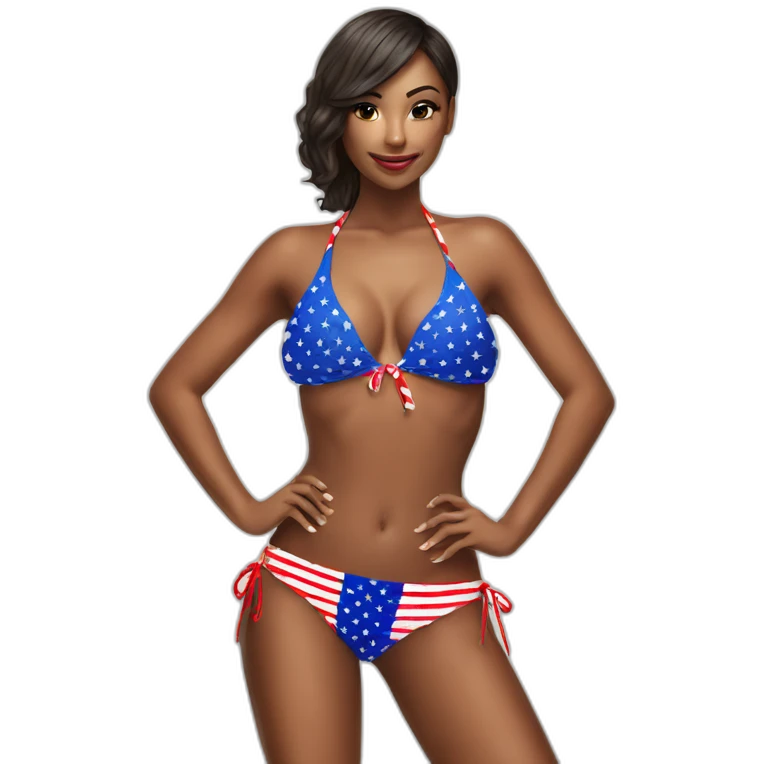 Sexy pose - woman wearing only American flag bikini poster emoji