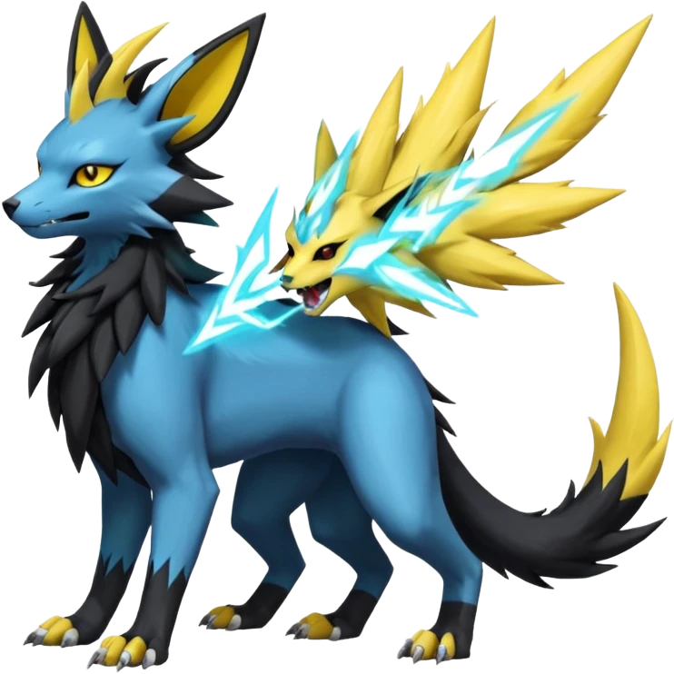 Feral Quadrupedal Digitigrade Luxray-Jolteon-Renamon-Zeraora-Vernid-Sergal-fusion-hybrid-creature, full body  emoji