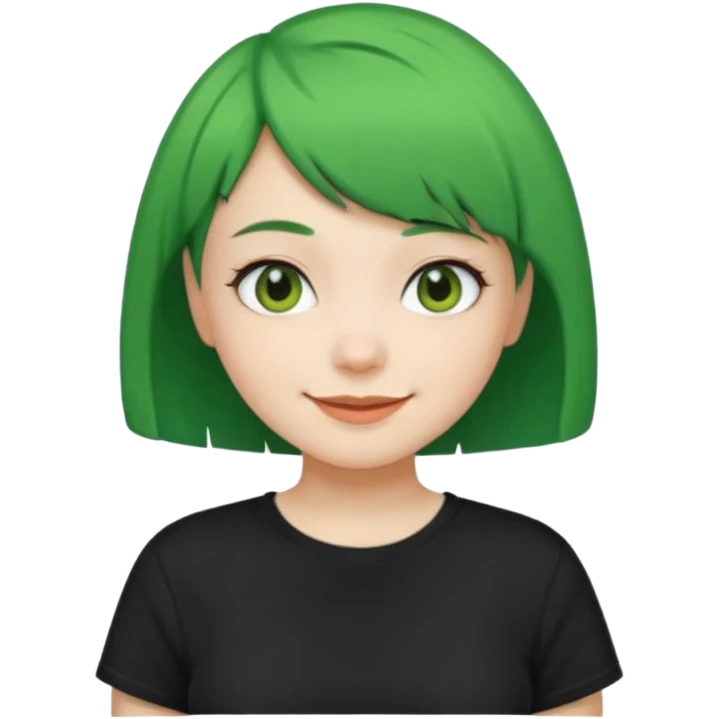 Girl with green Bob Cut – short green hair, cheerful smile, black t-shirt emoji