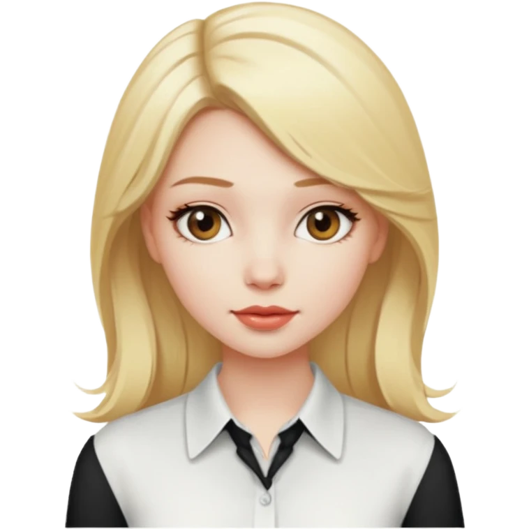 A girl with a blonde hair and in the head she is wearing a coquette and the shirt is a white colour emoji