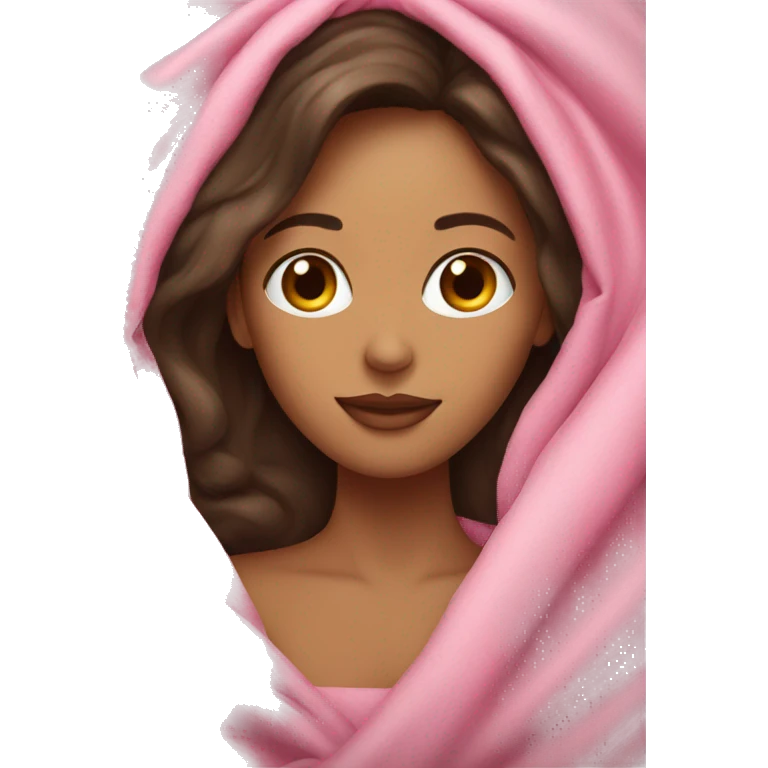 Brunette white women wrapped in a big pink blanket emoji