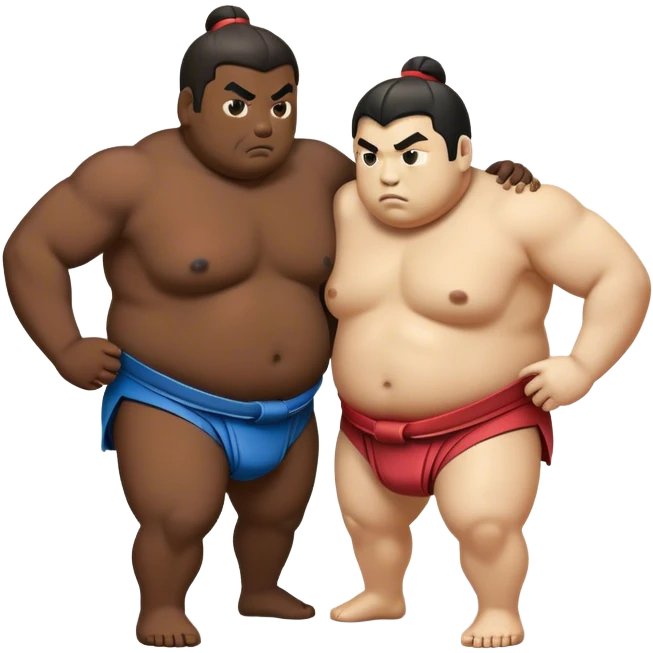 Cinematic Realistic Sumo Wrestling Emoji, depicted as an intense sumo match featuring powerful wrestlers in traditional mawashi, rendered with rich textures and dynamic dramatic lighting that captures the raw intensity of the sport. emoji