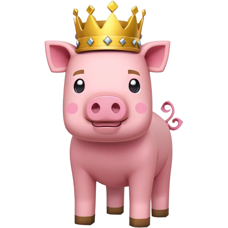 Minecraft pig full body pink blocky animal with square head wearing a crown emoji
