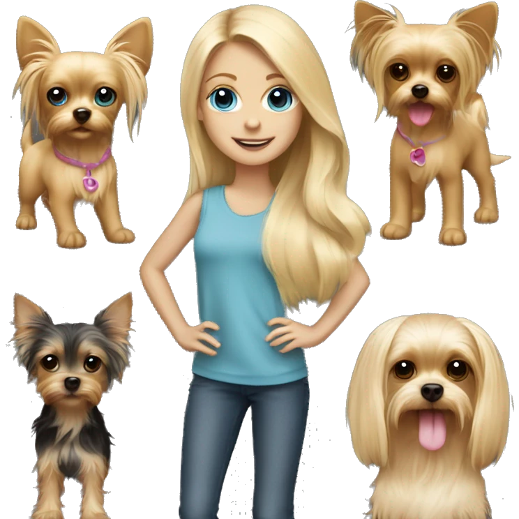 long blonde hair blue eyed girl walking chihuahua and yorkie emoji