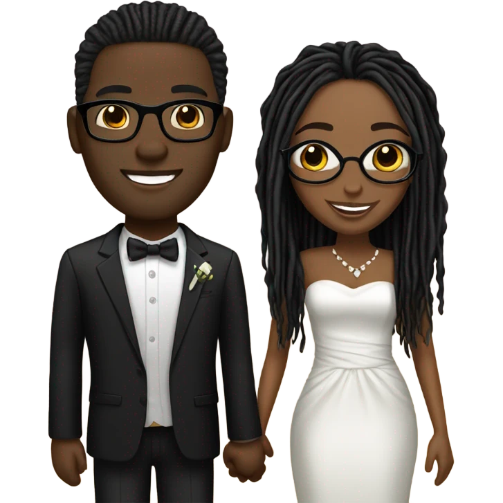 black couple light skin man with long black locs, dark skin female with glasses with black locs wedding emoji