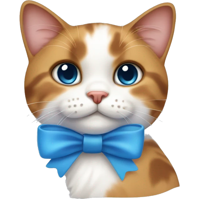 cute calico cat with a blue bow in the neck emoji