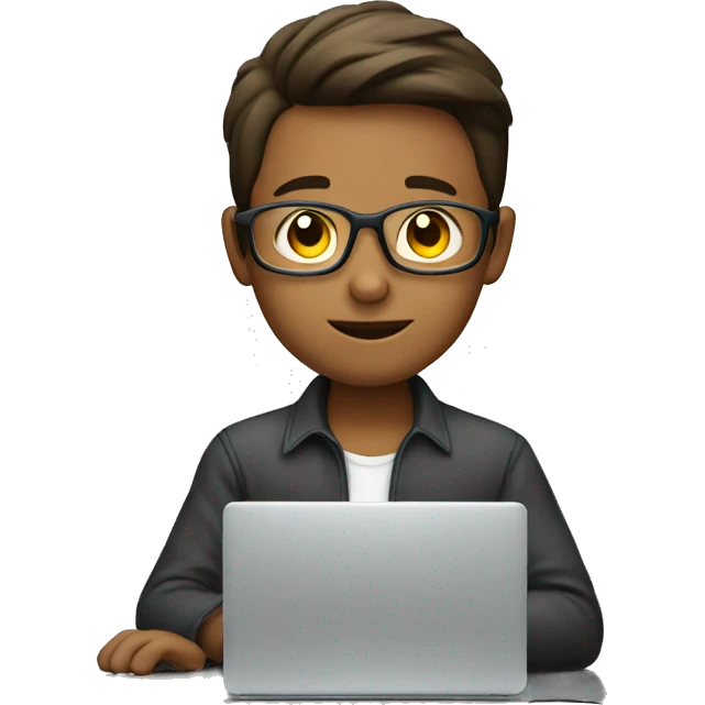 a boy with glass on computer working ha emoji