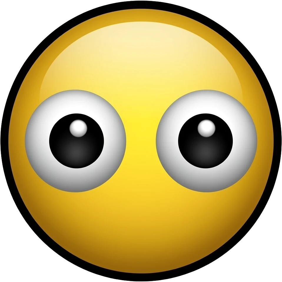 Isometric 3D pixel art pair of eyes emoji, bold black outline, white fills with black pupils, chunky 8-bit pixel style, yellow background, symmetrical forward-facing eyes, same style as retro pixelated computer icons, clean and graphic, no gradients, flat colors only emoji