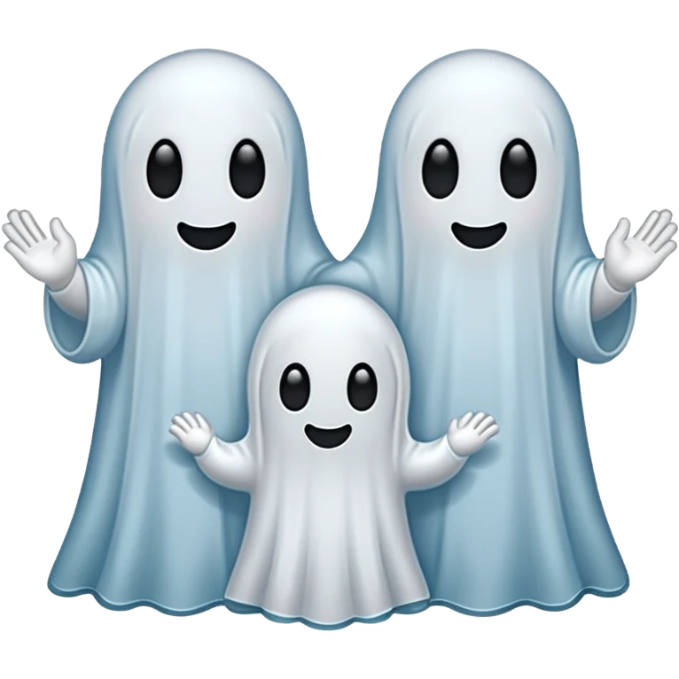 
Mini ghost family holding hands 
 cartoon -style/cute and transparent for a sticker 
 emoji