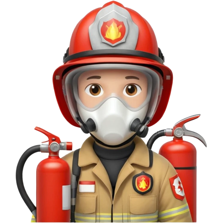 Firefighter with white respiratory protection white color helmet with fire extinguisher emoji