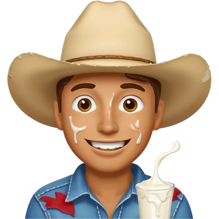 Happy Cowboy with white yogurt all over face and dripping emoji