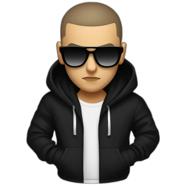 DJ Snake face serious attitude front view wearing a BLACK hoodie emoji