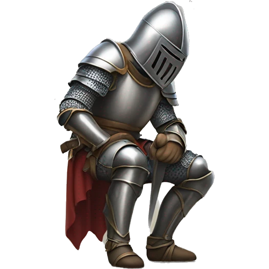 a knight crouching on one knee with his head down emoji