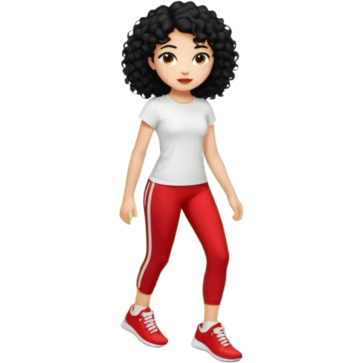 generate a pretty bratz fair skinned girl with curly black hair wearing a white tshirt trekking on a hill with red sneakers on and black leggings.  Put a hill behind her emoji