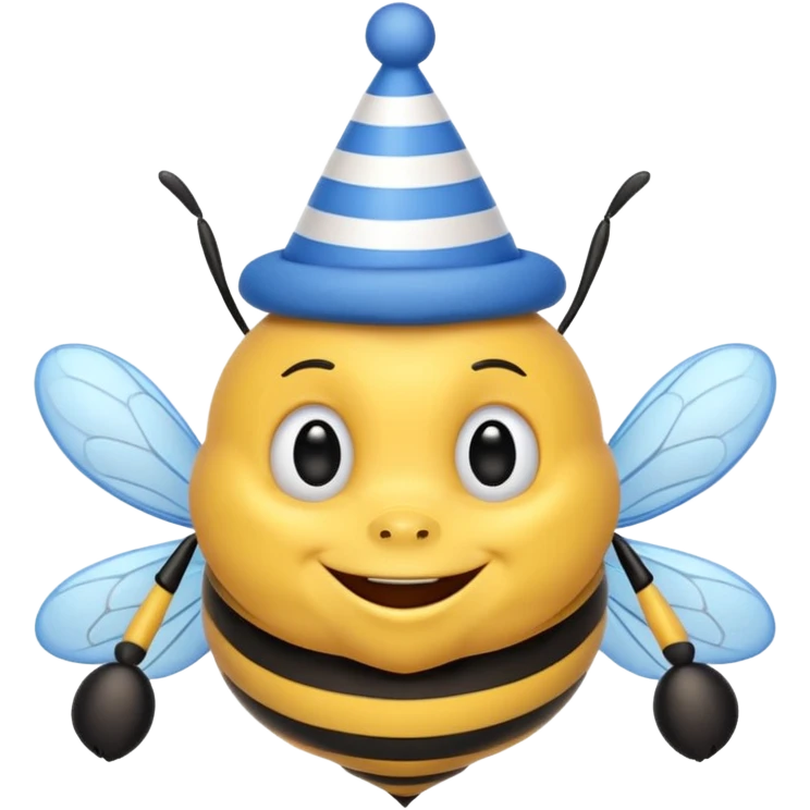 Bees with blue Birthday Hat, Happy bee with striped party hat emoji