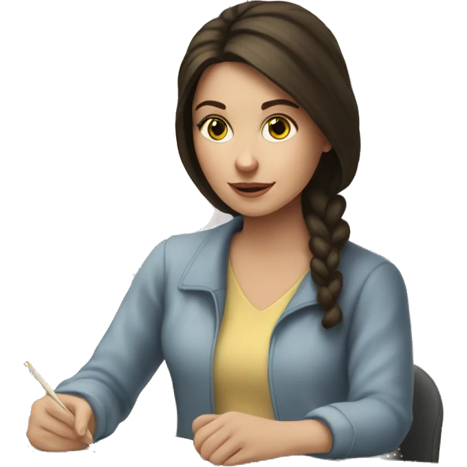 White brunette girl studying aesthetic emoji