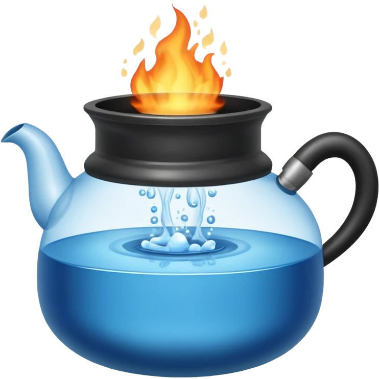  a small pot or kettle filled with water placed on fire, the water is boiling intensely with visible steam and bubbles rising, bright lighting, clean white background emoji