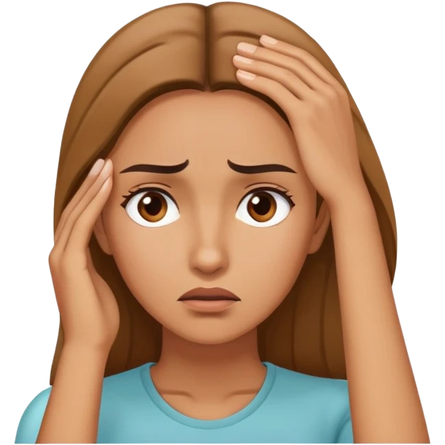 Woman with hand touching forehead, looking confused and worried emoji