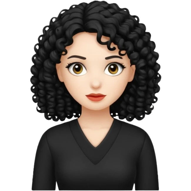 white women with black curly hair black clothes emoji