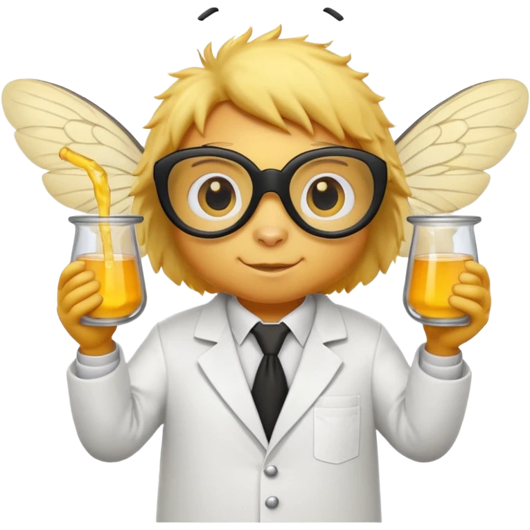 a bumblebee wearing a white lab coat holding a beaker emoji