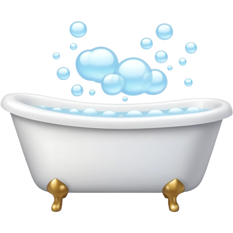 White ceramic bathtub filled with fluffy bubbles, soft light, pastel background emoji