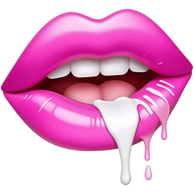 Floating pink glossy lip with white paint dripping off emoji