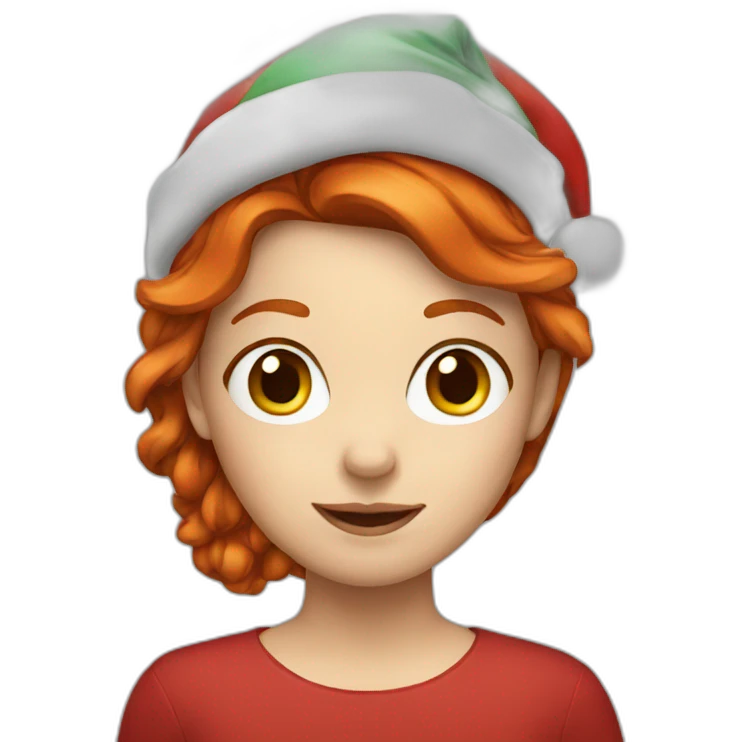 Red haired girl with christmas hat emoji