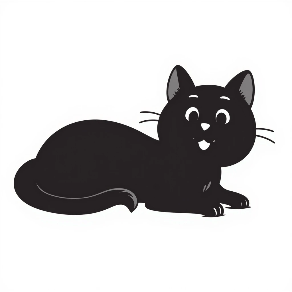 a black doodle of a cat lying down emoji