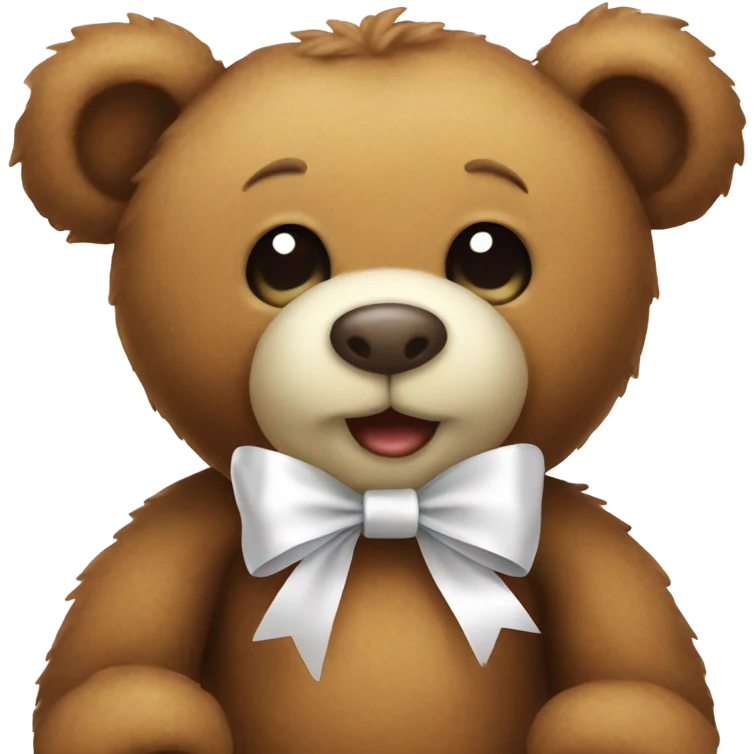 Cute Brown teddy bear with white ribbon emoji